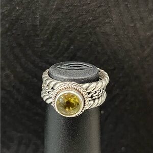 Sarda Olive Quartz Silver stack rings, set of 3, size 10